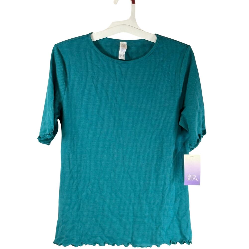 Stars Above Ribbed Knit Top w/ Ruffled Hem, Teal, Size XS, NWT